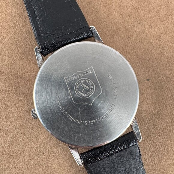 Vintage Fossil Club Collection Moon Phase Watch Silver Tone Bezel Black Strap - Picture 6 of 8